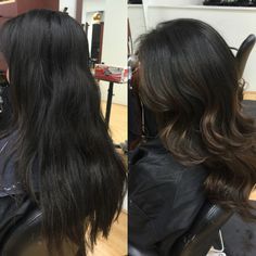 Redlands Hair Stylist Black Hair with Dark Brown Ash Balayage Highlights by Emily Cain Brown Ash Balayage, Chestnut Brown Highlights, Lookbook Hair, Highlights Dark Brown Hair, Dark Brown Ash, Balayage Black Hair, Brown Lowlights, Balayage Black, Ash Balayage