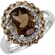 Luxurious 14K White Gold 2.75 Carat Smoky Quartz & 0.50 Carat Diamond Ring Brown Engagement Rings, Chocolate Diamond Ring, Chocolate Jewelry, Brown Diamond Ring, Favorite Engagement Rings, Brown Diamonds, Beautiful Pearl Necklace, Smoky Quartz Ring, Smoky Topaz