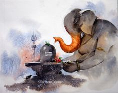 Ganesha Drawing Watercolor, Shivji Painting, Ganpati Bappa Watercolor Painting, Watercolour Ganesha Painting, Watercolor Painting Of Ganesha, Water Colour Ganesha Paintings, Ganesha Watercolor, Gannu Bappa, Painting Of Lord Ganesha