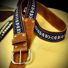 Souldier's Guitar Strap Belt in Laredo BlueSouldier belts are made of high-end waxed leather coupled with our 'Laredo' fabric and manufactured in t... Adjustable Embroidered Leather Belt, Adjustable Leather Western Belts And Suspenders, Western Leather Belts For Festivals, Western Style Leather Belts For Festivals, Famous Guitars, Guitar Straps, Guitar Strap, Belts, Guitar