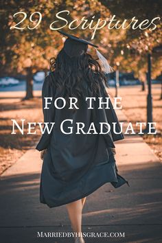 a woman in graduation gown walking down the street with text overlay that reads 29 captions for the new graduate