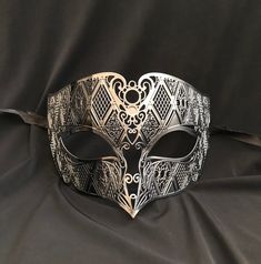 Men's Metal Masquerade Ball Mask Dark Steel Color With Black Stripe - Etsy