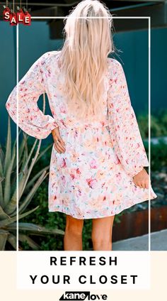 V Neck Bubble Sleeves Floral Dress Lisa Fischer, High Waist Dress, Bubble Sleeve, Pink Floral Dress, Necklines For Dresses, Maxi Dresses Casual, Fine Fabric, Dress With Cardigan, Floral Style