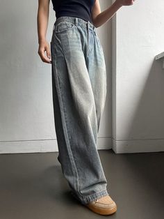 Women Distressed Wide Leg Baggy Jeans With Pockets Light Wash Casual   Denim Plain,All Over Print Wide Leg Non-Stretch All Women Clothing, size features are:Bust: ,Length: ,Sleeve Length: Baggy Jeans With Pockets, Wide Leg Baggy Jeans, Distressed Wide Leg Jeans, Jeans With Pockets, Shein Jeans, Slim Fit Top, Elegant Dresses Long, 80 Dress, Women Denim Jeans