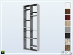 an open bookcase is shown with different colors and materials to choose from in this image