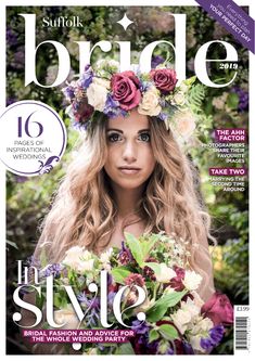 a woman with flowers in her hair is featured on the cover of bridal magazine