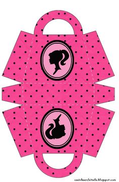 pink paper box with black polka dots and a silhouette of a woman's head