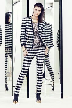 STRIPES AND CHECKERED PATTERNS-  Navy and white stripe print suit  Balmain s/s 2014 Balmain Resort, Christophe Decarnin, Structured Dress, Pierre Balmain, Summer 2014, Blazers For Women