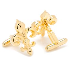 Classic and elegant: like the French design originals, these fleur-de-lis cufflinks will never go out of style. Crafted from polished gold plated metal, this set also features bullet backings for ease of dressing. Bar Studs, Gold Cufflinks, Stud Set, Silver Cufflinks, Brand Collection, Onyx Stone, French Design, Accessories Branding, Silver Studs