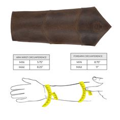 a brown leather wrist strap with measuring tape on it and the measurements for each piece