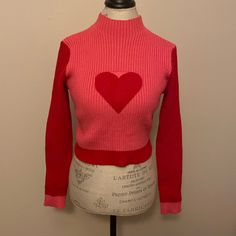 Bought From Vici Valentines Collection Sz Small Brand Name Main Strip Trendy Pink Fitted Cropped Sweater, Trendy Fitted Pink Cropped Sweater, Pink Fitted Long Sleeve Cropped Sweater, Red Fitted Trendy Sweater, Trendy Fitted Red Sweater, Fitted Knit Cropped Sweater With Crew Neck, Pink Fitted Cropped Sweater For Winter, Fitted Pink Cropped Sweater, Fitted Red Crew Neck Sweater