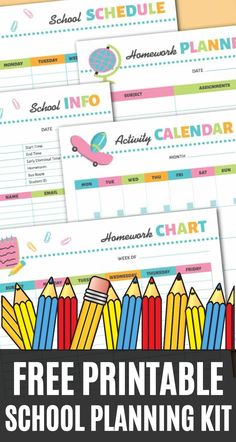 free printable school planning kit with pencils and crayons in the background