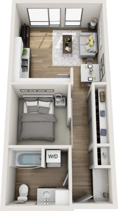 the floor plan for a studio apartment with one bed, two bath and living room