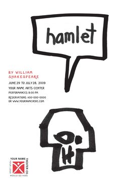 a poster with the words hamlet written in black and white, on top of it