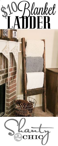 an old ladder is used as a towel rack