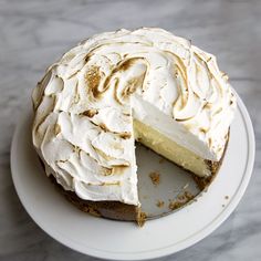 a white plate with a cake on it