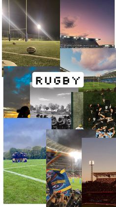 a collage of images with the words rugby on them