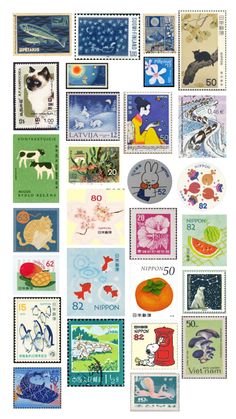 stamps with different animals on them are arranged in the shape of a collager