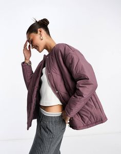 Lola May oversized quilted jacket in dusky lilac | ASOS Purple Outerwear For Spring Layering, Casual Mauve Outerwear, Spring Purple Outerwear For Layering, Casual Mauve Outerwear For Fall, Casual Purple Puffer Jacket With Long Sleeves, Casual Long Sleeve Mauve Outerwear, Casual Mauve Long Sleeve Outerwear, Summer Inspiration, Jacket Sale