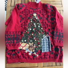 Holiday Tree Presents Ugly Xmas Sweater Plus Size 22 24w Red Green Vtg 80s New Womens Vintage 1980s 1990s Nwt. New With Tags. Ramie Cotton Blend. Shoulder Pads. Measurements Are Approximate: Underarm To Underarm - 28”, 56” Shoulder To Hem - 30” No Stains, Fading, Rips, Tears, Or Holes. See Pictures For Additional Details Of Condition. Smoke Free Home. Xmas Sweaters, Sweater Plus Size, Ugly Xmas Sweater, Sweater Plus, Xmas Sweater, Fashion Bug, Green Vintage, Holiday Tree, Christmas Special