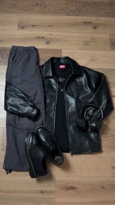 Rap Fashion Men Outfit, Masc Black Outfits, Black Leather Shoes Outfit, Starboy Jacket, Mens Starboy Outfits, Opiumcore Outfits Men, Starboy Aesthetic Outfit Men, Starboy Outfit Men, Leather Pants Outfit Men