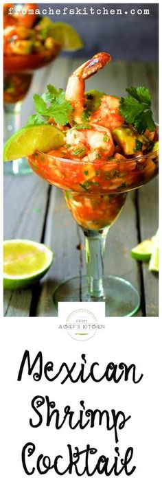 mexican shrimp cocktail with cilantro and lime garnish