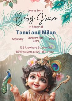 Krishna Janmashtami Baby Krishna, Krishna Photo, Krishna Photos, Baby Shower Invite, Baby Shower Themes, Baby Shower Invitations, Krishna, Make Your