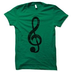 a green shirt with a treble on it