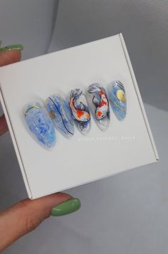 Check out this item in my Etsy shop https://www.etsy.com/listing/1018068391/koi-japanese-style-nails-press-on-nails Koi Fish Nails Acrylic, Koi Fish Nail Design, Fish On Nails, Koi Fish Nail Art, Koi Nails, Koi Fish Nails, Nails Asian, Fish Nail Art, Idol Nails