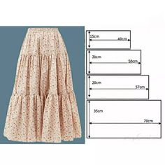 the size and measurements of a women's skirt with an attached waistline, which is