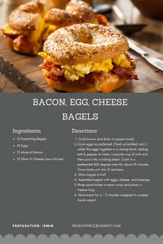 bacon egg cheese bagels on a cutting board