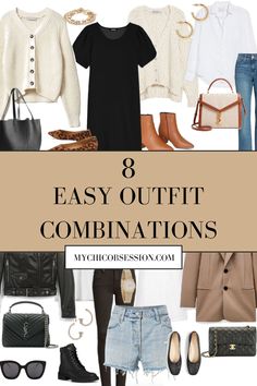 8 Easy Outfit Combinations You Already Have in Your Wardrobe - MY CHIC OBSESSION Autumn Outfits 30s, Block Heels Outfit Casual, Outfits With Clothes You Already Have, Fall Casual Chic Outfits, Cool Chic Outfits, Daily Look Outfits, Layer Clothes Outfits, Jackets With Dresses, Quick Outfit Ideas