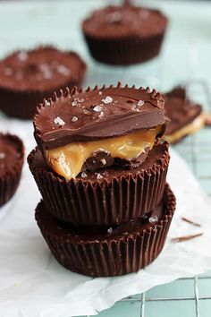 chocolate cups with peanut butter filling and sea salt drizzled on the top