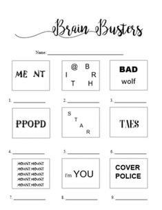 the brain busters worksheet is shown in black and white