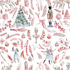 an image of a christmas pattern with people and trees