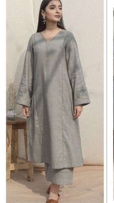 Plain Suit Design, Grey Colour Combination, Pakistani Kurti Designs, Style Outfits Summer, Summer Vibes Aesthetic