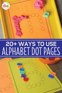 an alphabet dot page is shown with the words,'20 ways to use alphabet dot pages '