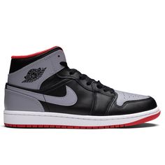 The latest iteration of the Air Jordan 1 Mid makes an impression on any sneaker collection. Composed of leather, synthetic leather, and textile at the upper, the sneaker features a premium aesthetic. The mid-top design utilizes a foam midsole and Nike Air cushioning for lightweight comfort. The Jordan branding and rubber outsole wrap up the remainder of the design. DUE TO THE NATURE OF THIS PRODUCT, ALL SALES ARE FINAL. Leather/textile upper Mid-top design Jordan branding Foam midsole Nike Air c Air Jordan 1 Mid Black, Premium Aesthetic, Jordan 100, Jordan 1 Black, Red Jordans, Black Cement, Air Jordan 3 Retro, Cement Gray, White C