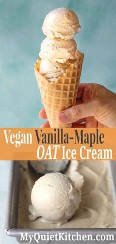 vegan vanilla - maple oat ice cream in a waffle cone