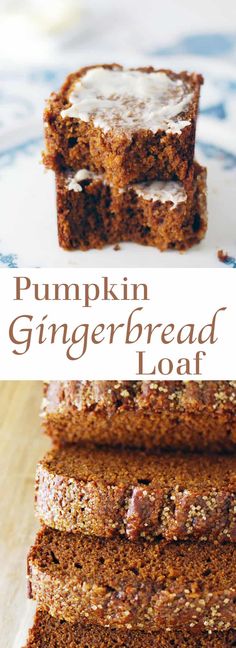 pumpkin gingerbread loaf is stacked on top of each other