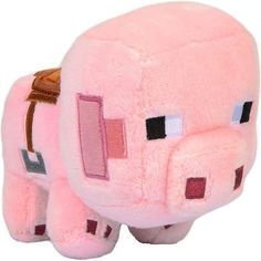 a pink stuffed animal with black and white squares on it's face