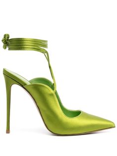 tokyo green satin/goat skin satin finish pointed toe wraparound style slingback strap branded leather insole high stiletto heel Lime Green Heels, Satin High Heels, Green High Heels, Shoes Heels Classy, Fashion Shoes Sandals, Green Heels, Beautiful Sandals, Stunning Shoes, Satin Pumps