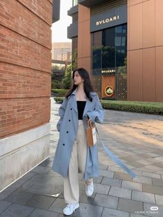 Japan Outfit, Korean Casual Outfits, Blue Coat, January 7, Classy Work Outfits, Modest Clothing, Korean Girl Fashion