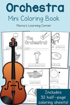 the orchestra coloring book includes 32 half - page coloring sheets