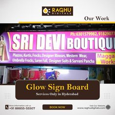 glow sign board makers near me Flex Board Design For Boutique, Flex Board Design, Led Sign Board, Signage Board, Digital Printing Services, Led Signage