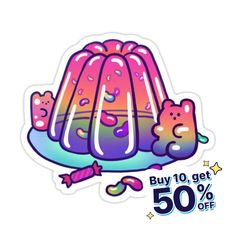 a sticker with an image of a bundt cake and other items on it