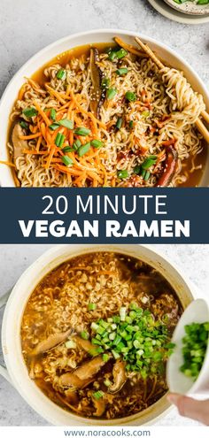 20 minute vegan ramen recipe in a bowl with chopsticks on the side