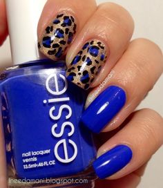 essie butler please blue and gold leopard print nails Spotted Nails, Animal Print Nails Art, Print Nails, Animal Nails, Animal Print Nails, Dots Nails