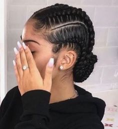 Hair Braided Back Into A Bun, Color Cornrows Braids, Braids Into A Bun Black Women, Two Cornrow Braids Natural Hair, 4 Cornrows Braids, Hair Styles For Girls, Do Hairstyles, Cornrows Braids For Black Women, Hairstyles Simple