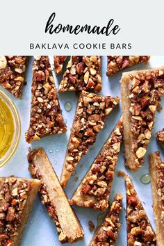 homemade baklaa cookie bars with nuts and honey